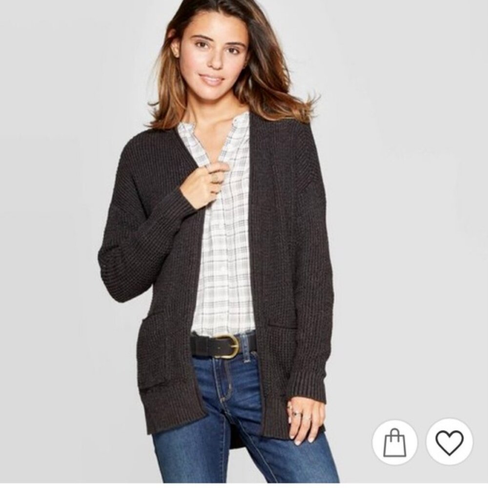 Women's Open Knit Cotton Chunky Knit Sweater Charcoal Grey M Universal Thread